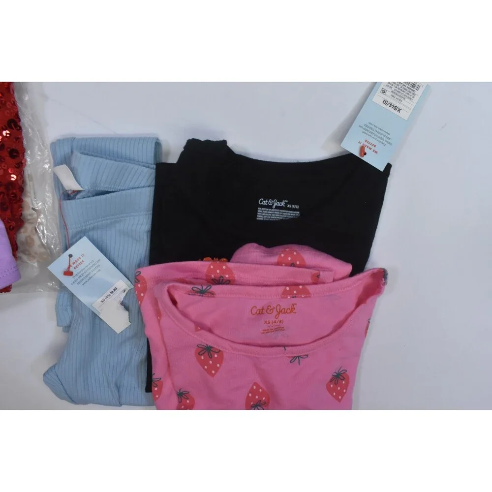 Cat & Jack Bulk Lot Of 6 Girls Size XS 4/5 Mixed Season Tops Bottoms Dresses